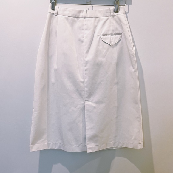 Vintage 80s Silver Unicorn White High Waisted Cotton Pleated A-line Midi Skirt - Picture 4 of 11